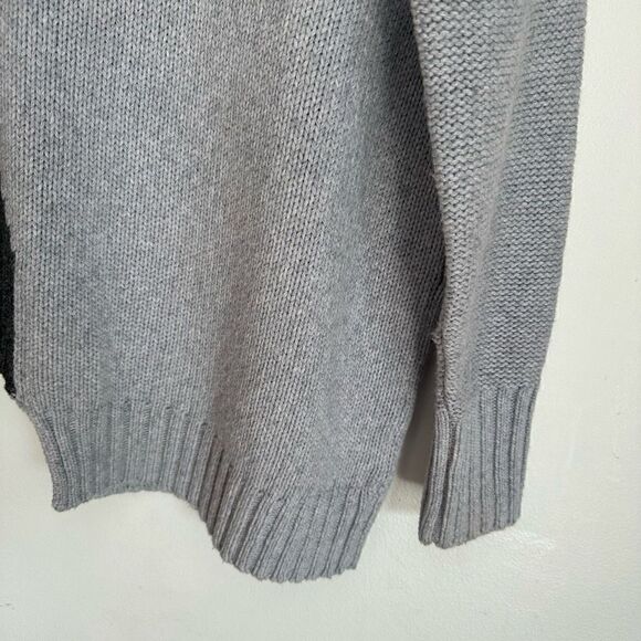 Zaket & Plover Wool Cashmere Blend Color Block Mock Neck Step Hem Neutral Sweate - Picture 6 of 8